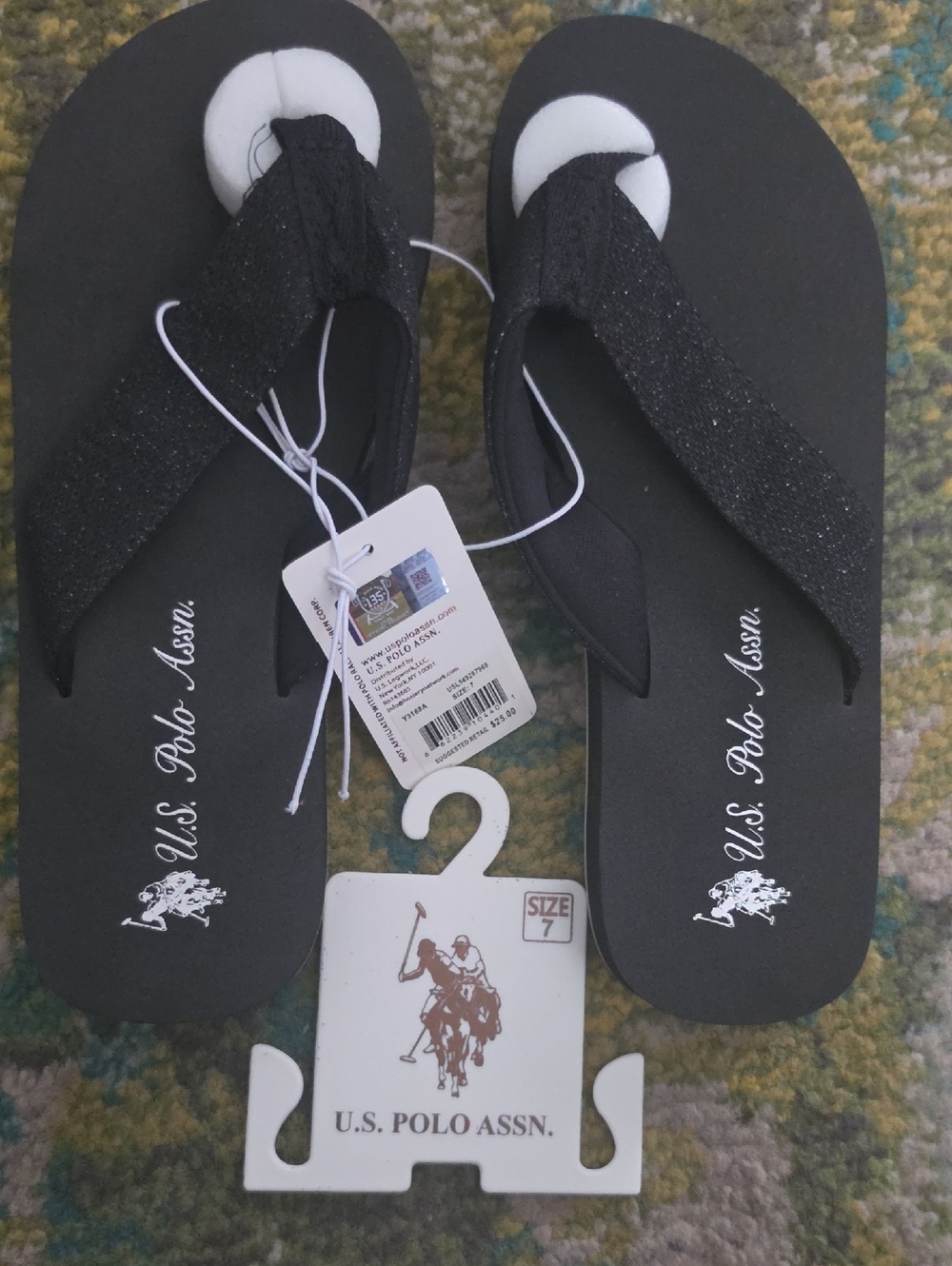 U.S. Polo Assn. Black Glitter Thong Sandals